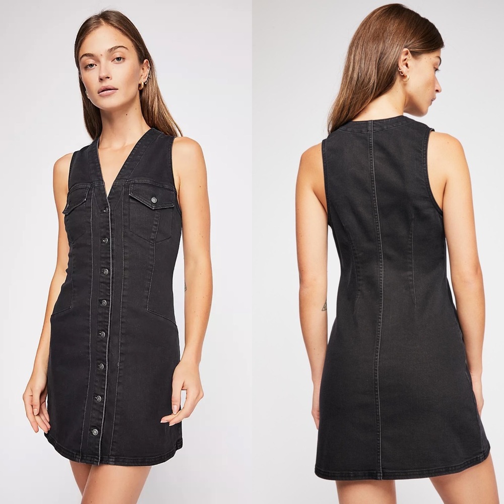 Free People Wandering Star Denim Mini Dress sz 10